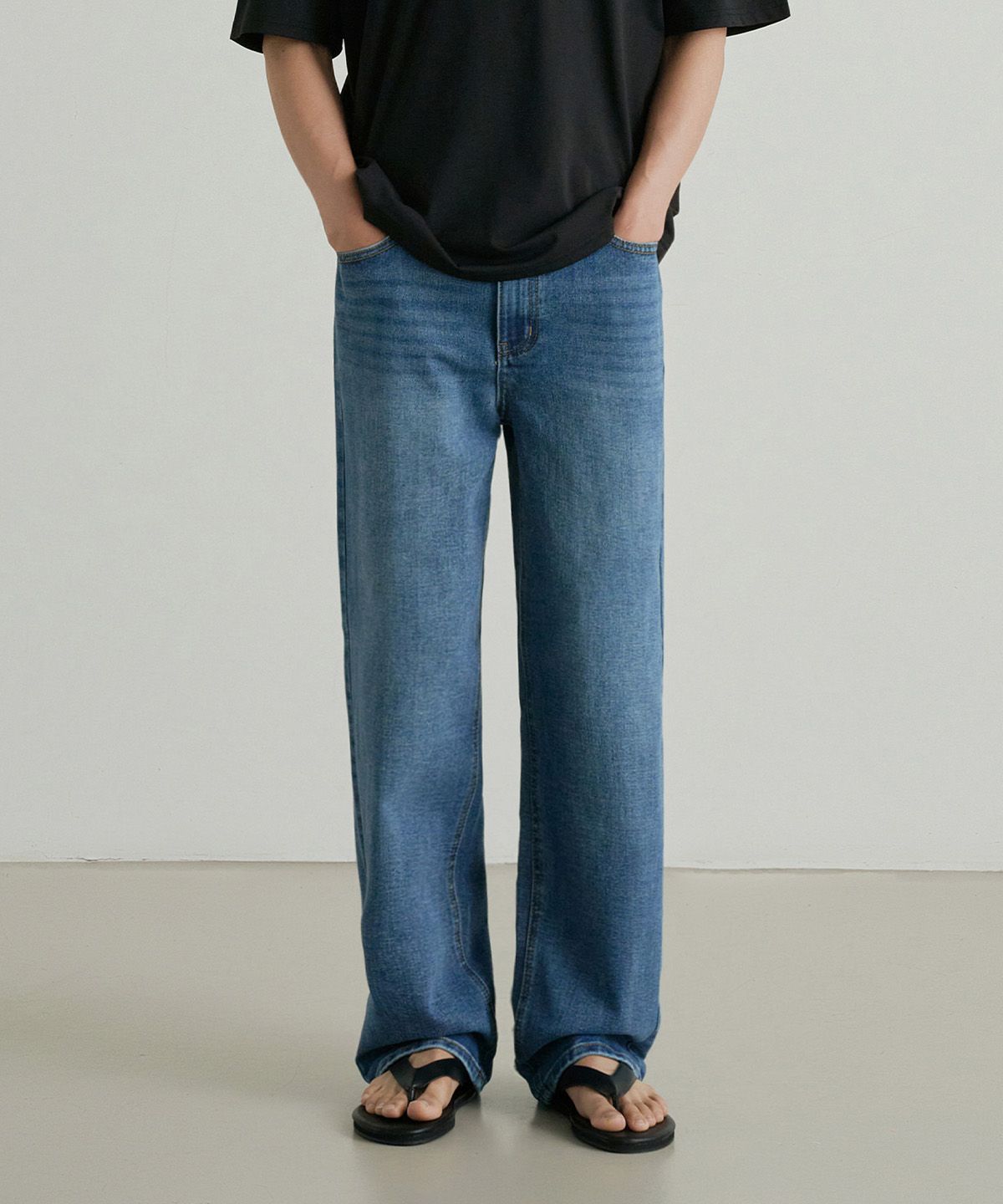 크레드먼스(CREEDMENS) 어반 뒷밴딩 세미와이드 데님(Blue)