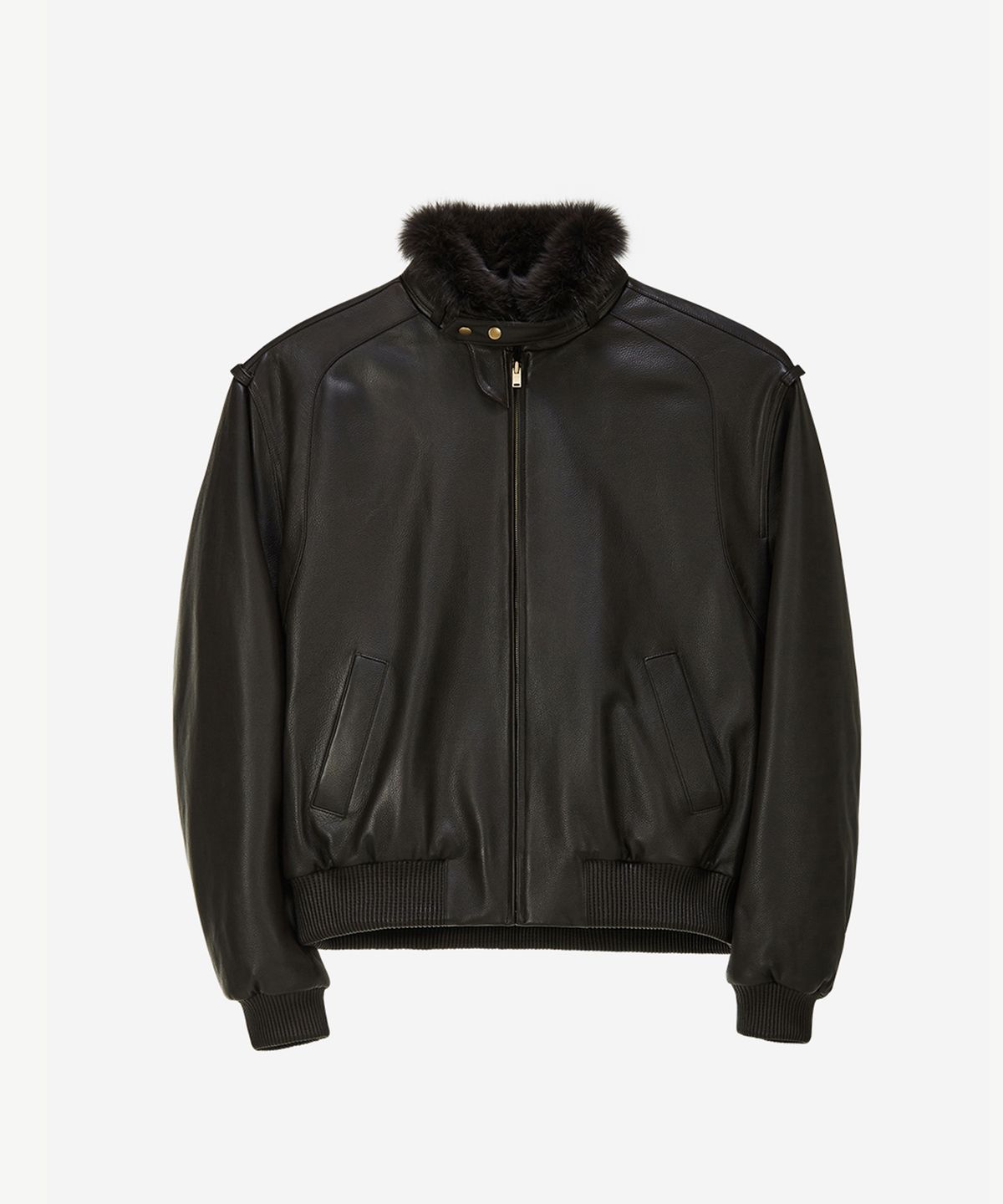 유지(YUJI) FUR LEATHER BLOUSON JACKET DARK BROWN