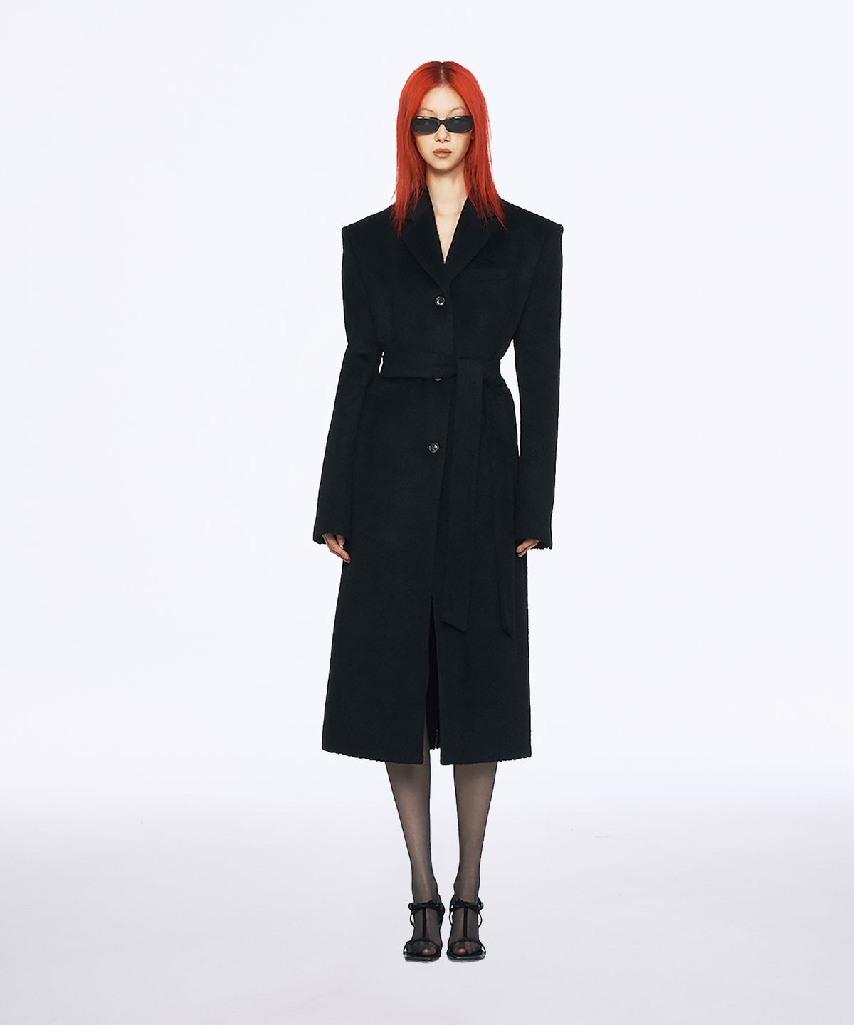 유지(YUJI) WOOL ALPAKA BLEND LONG COAT BLACK