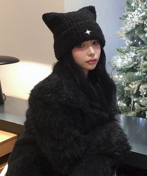 자수 캣 비니[블랙]