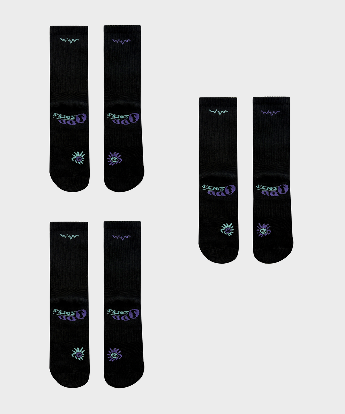 오드삭스(ODDSOCKS) [3PACK] 쿨맥스 쿠셔닝 컬러 러닝 크루 삭스-블랙 SET