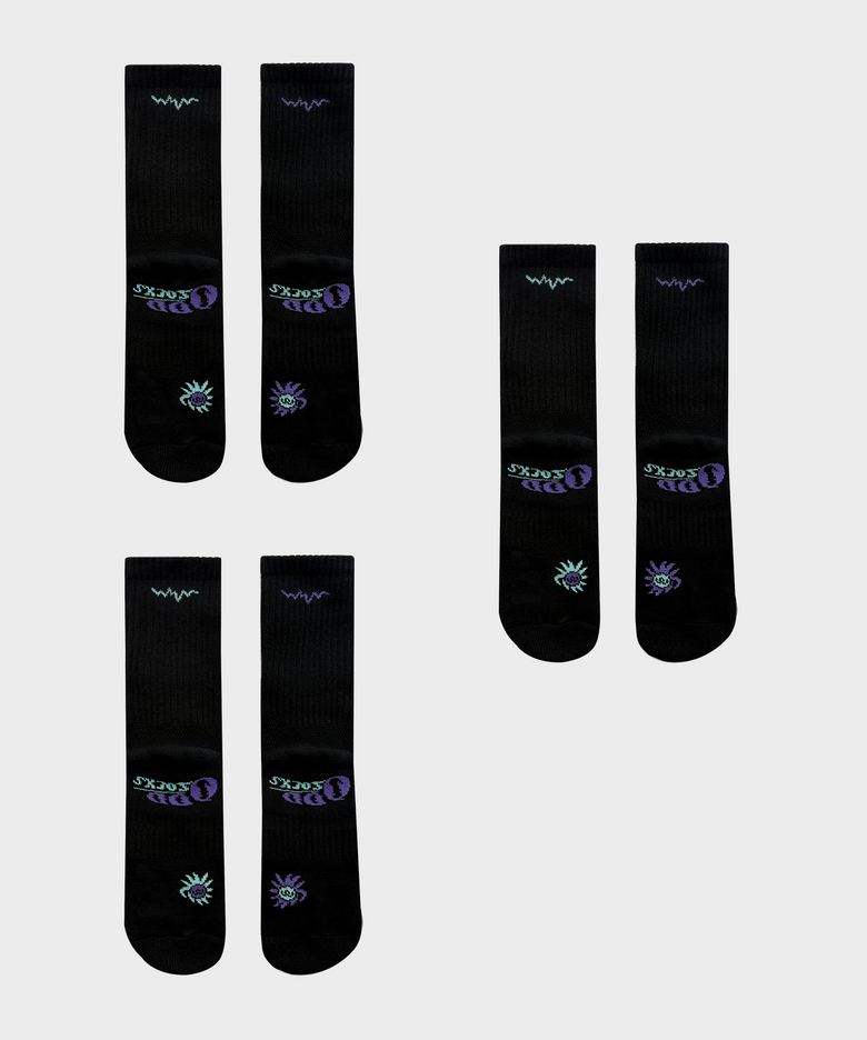 [3PACK] 쿨맥스 쿠셔닝 컬러 러닝 크루 삭스-블랙 SET