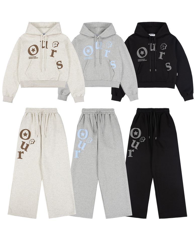 [세트] OURS 플라워 크롭 기모 후드 셋업 - 3COLOR