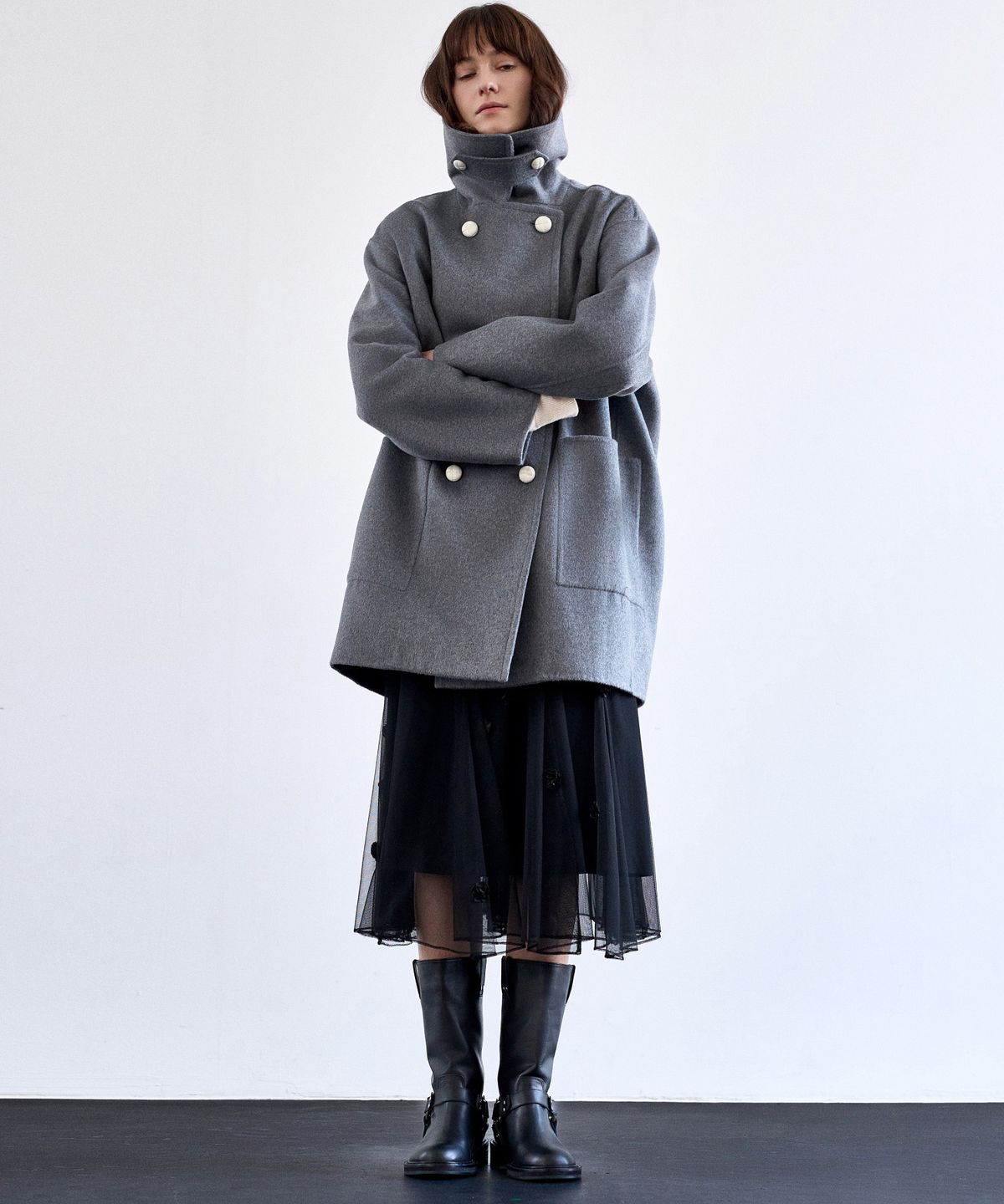 미테(MITTE) WOOL BLEND HANDMADE DOUBLE HALF COAT_GRAY