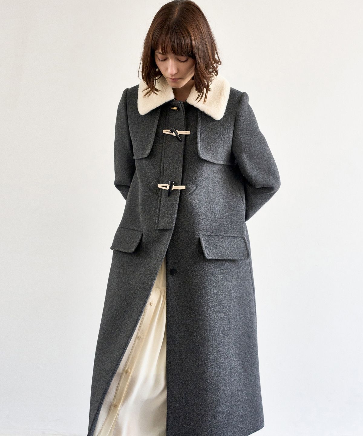 미테(MITTE) FUR COLLOR DUFFLE COAT_CHARCOAL