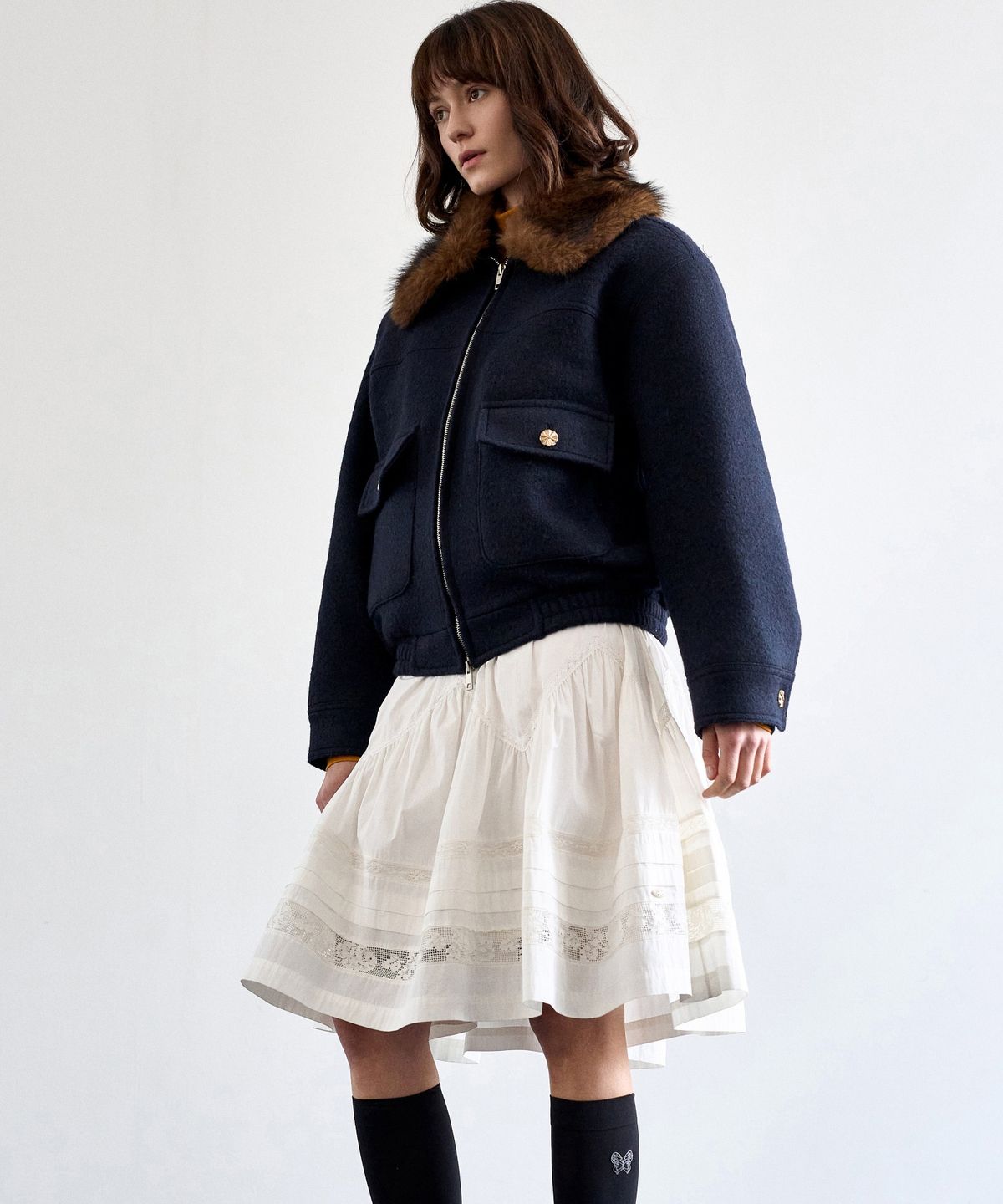 미테(MITTE) FUR COLLOR WOOL JACKET_NAVY