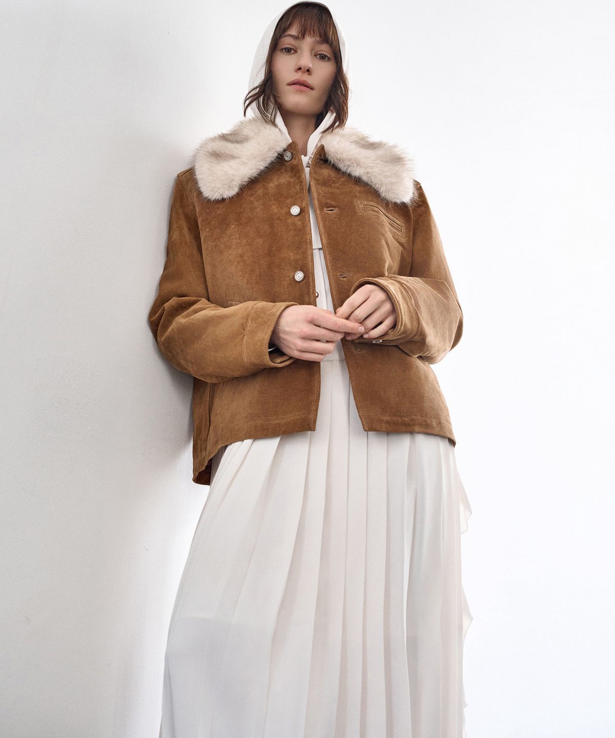 미테(MITTE) FUR COLLOR SUEDE JACKET_CAMEL