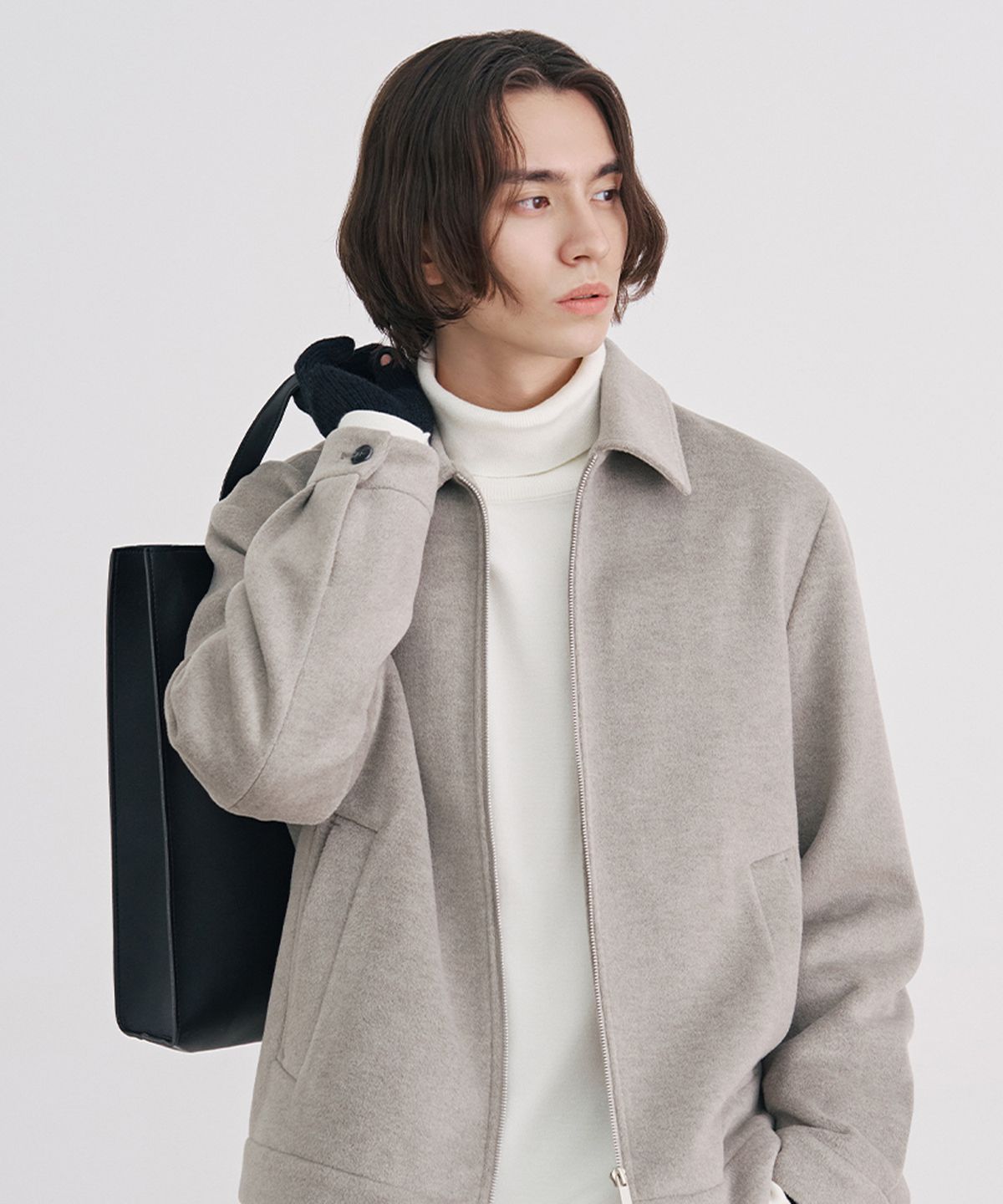 애드호크(ADHOC) 남성 폴리 브러쉬 베이직 집업 블루종 (LT-BEIGE) (HBAUJ40)