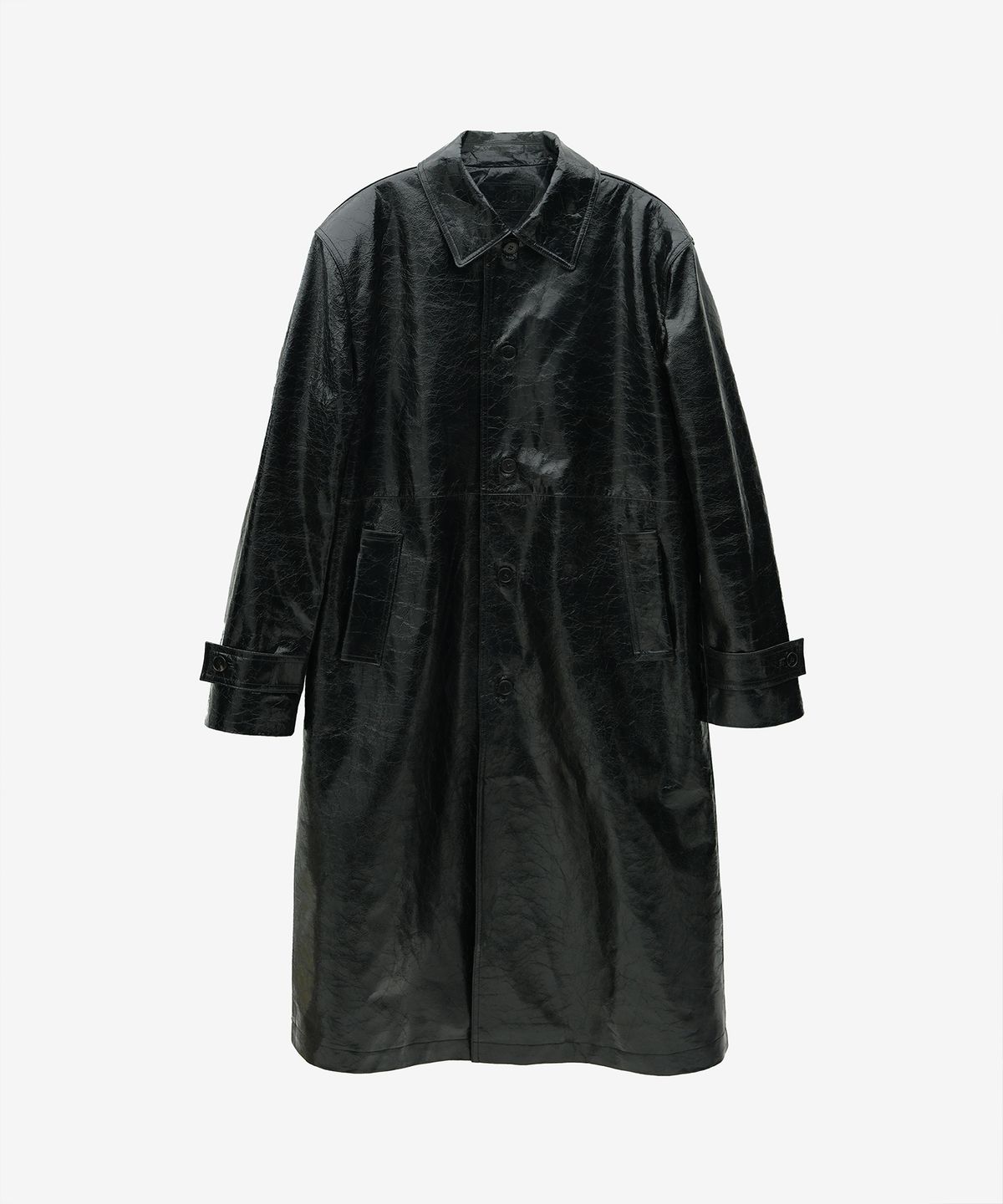 유지(YUJI) RON CRACK EFFECT LEATHER MAC COAT