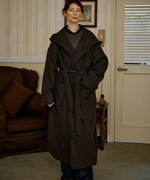 유니섹스 롱 후드 로브코트