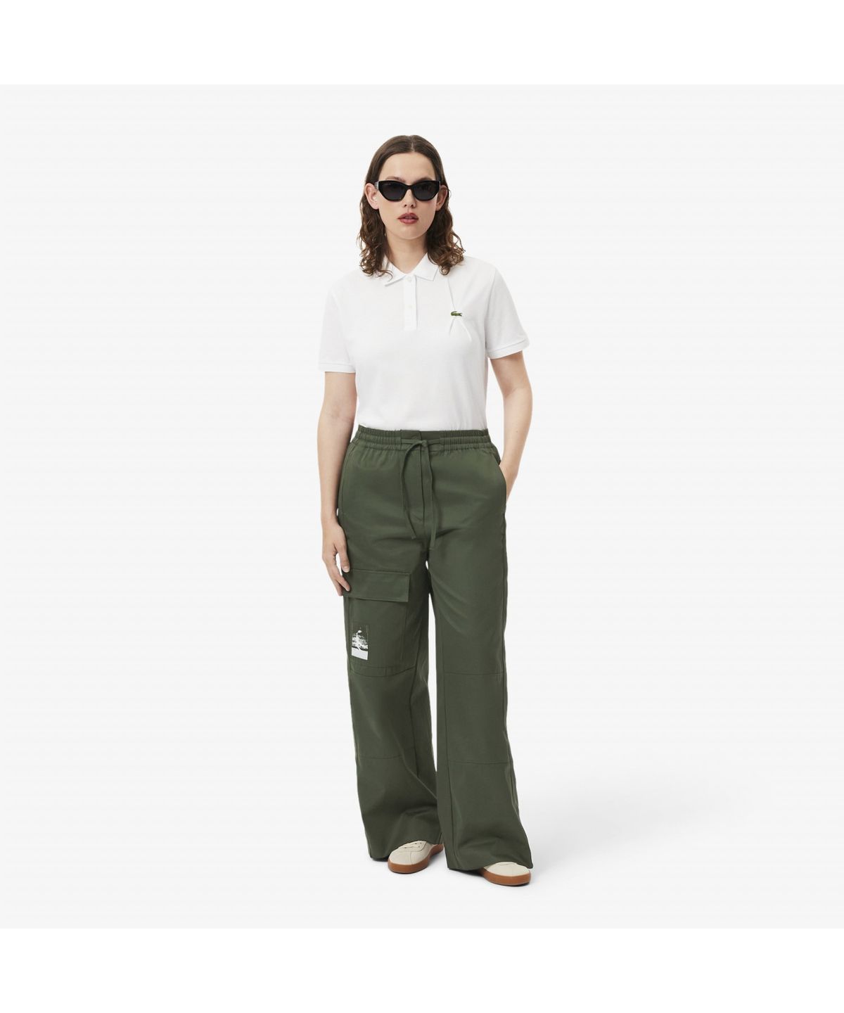 라코스테(LACOSTE) 여성 사이드 플랩 와이드핏 코튼 팬츠 HF2452-55G HCF