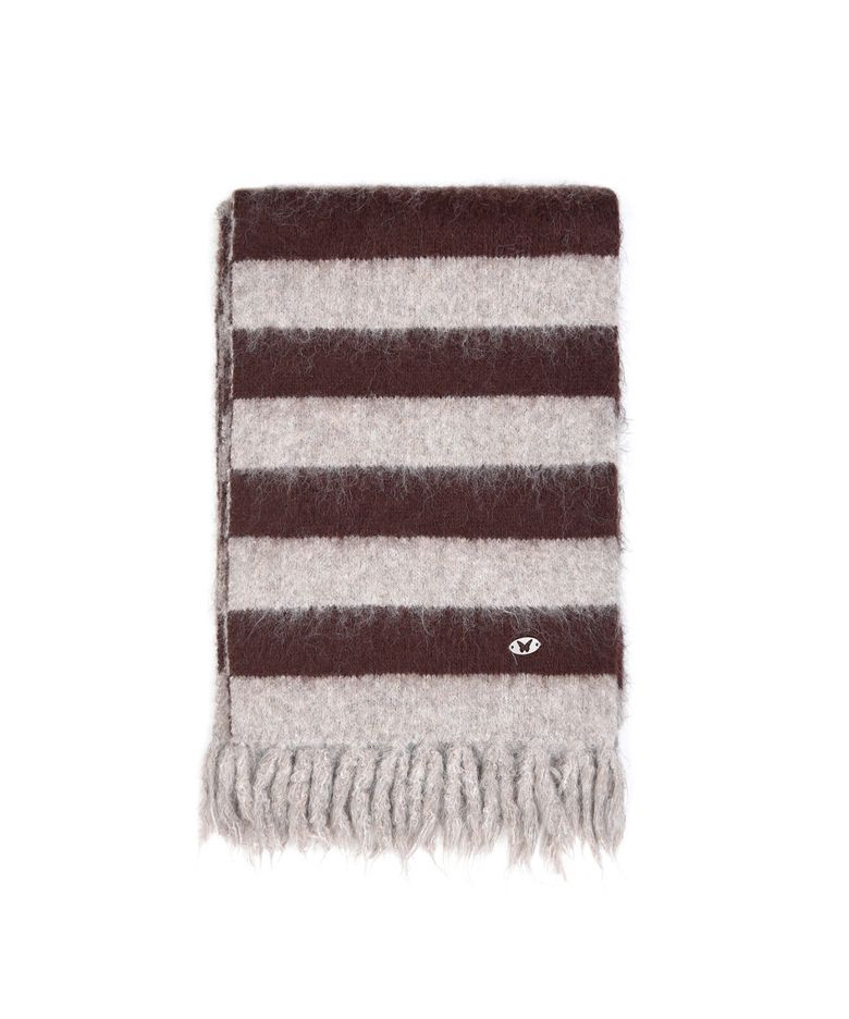 STRIPE HAIRY FRINGE MUFFLER_BROWN