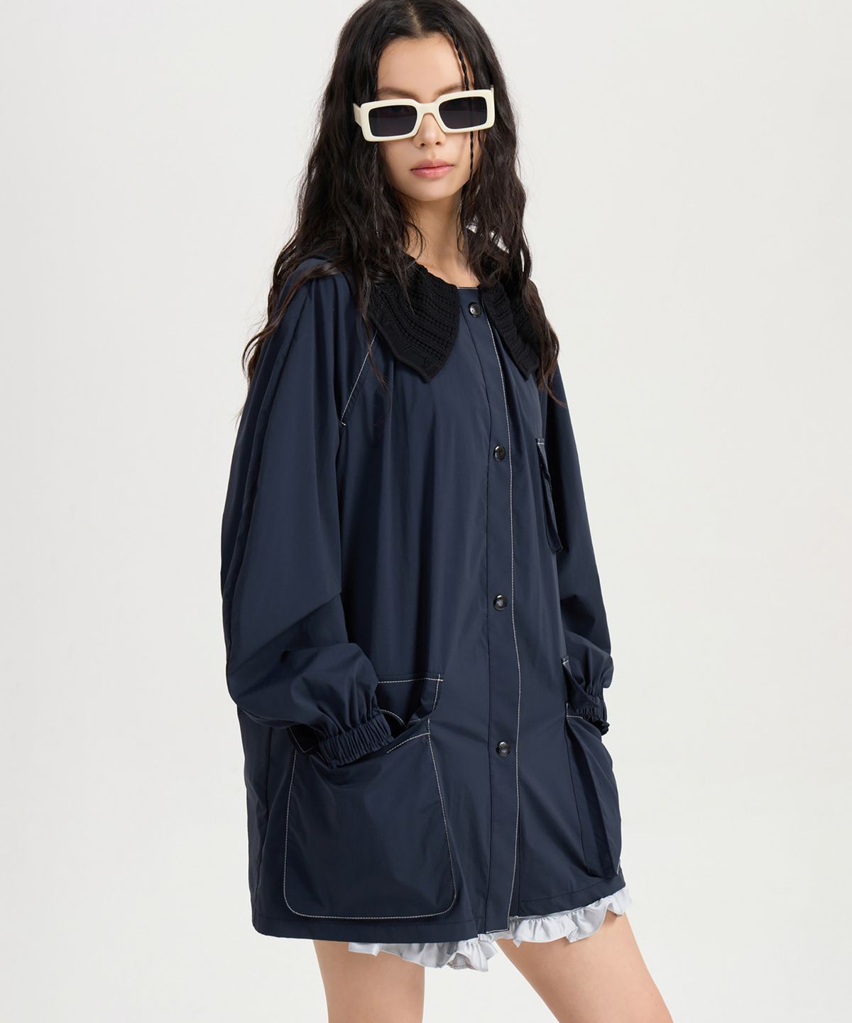 럭키슈에뜨(LUCKY CHOUETTE) Knit Collar Jumper (dark navy) LFUAA25100NYD