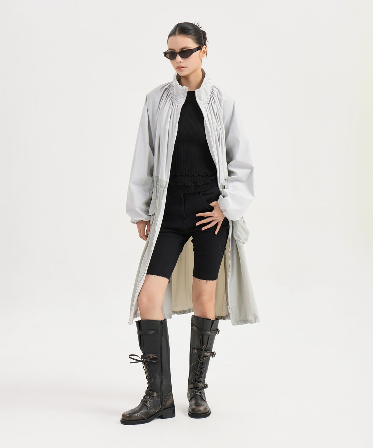 럭키슈에뜨(LUCKY CHOUETTE) Volume Pocket Long Jumper (light grey) LFUAW25260GYL