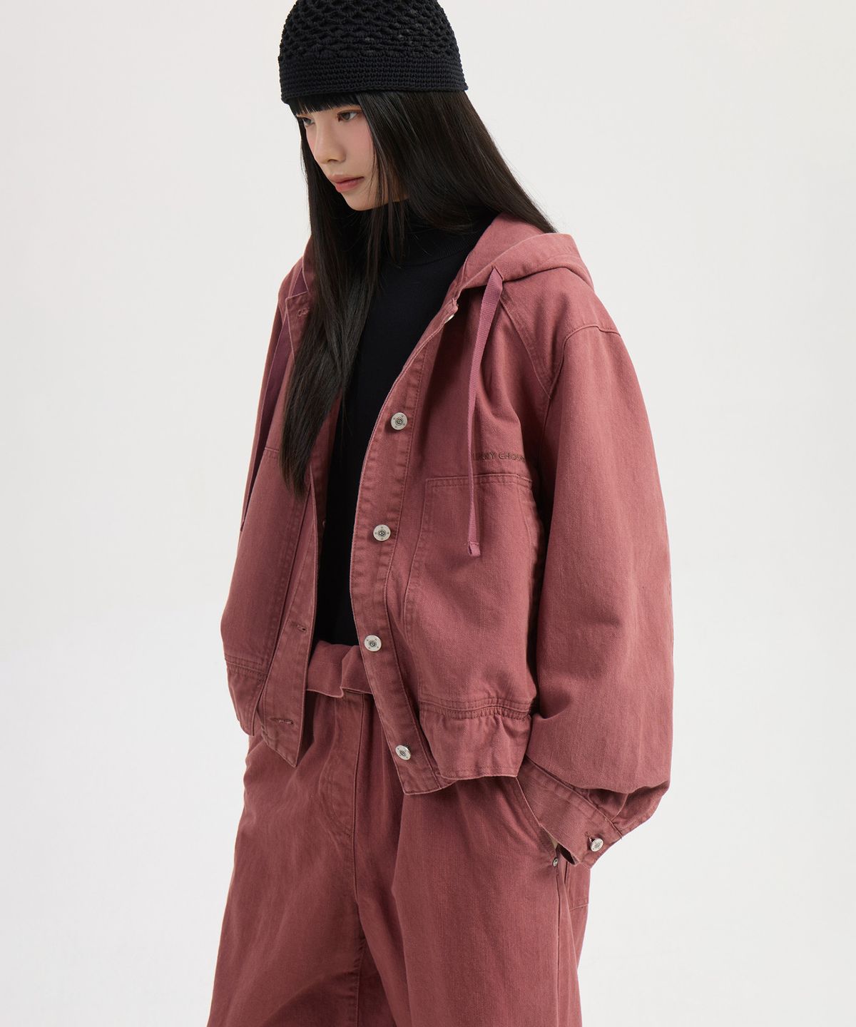 럭키슈에뜨(LUCKY CHOUETTE) Color Washing Denim Hood Jumper (pink) LFPDW25240PIX