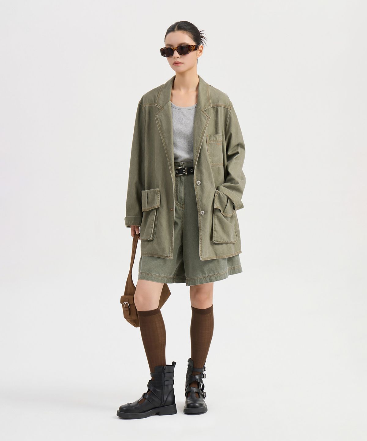 럭키슈에뜨(LUCKY CHOUETTE) Pocket Point Washing Denim Jacket (khaki) LFPDW25210KHX