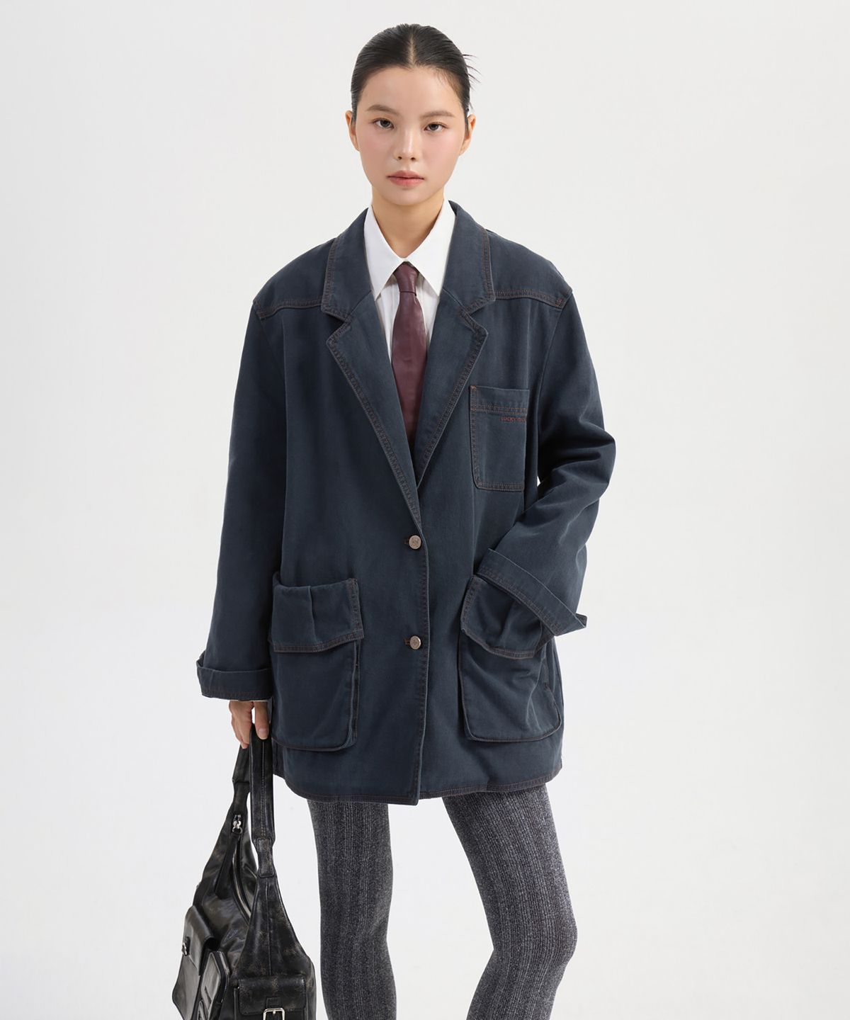 럭키슈에뜨(LUCKY CHOUETTE) Pocket Point Washing Denim Jacket (dark grey) LFPDW25210GYD