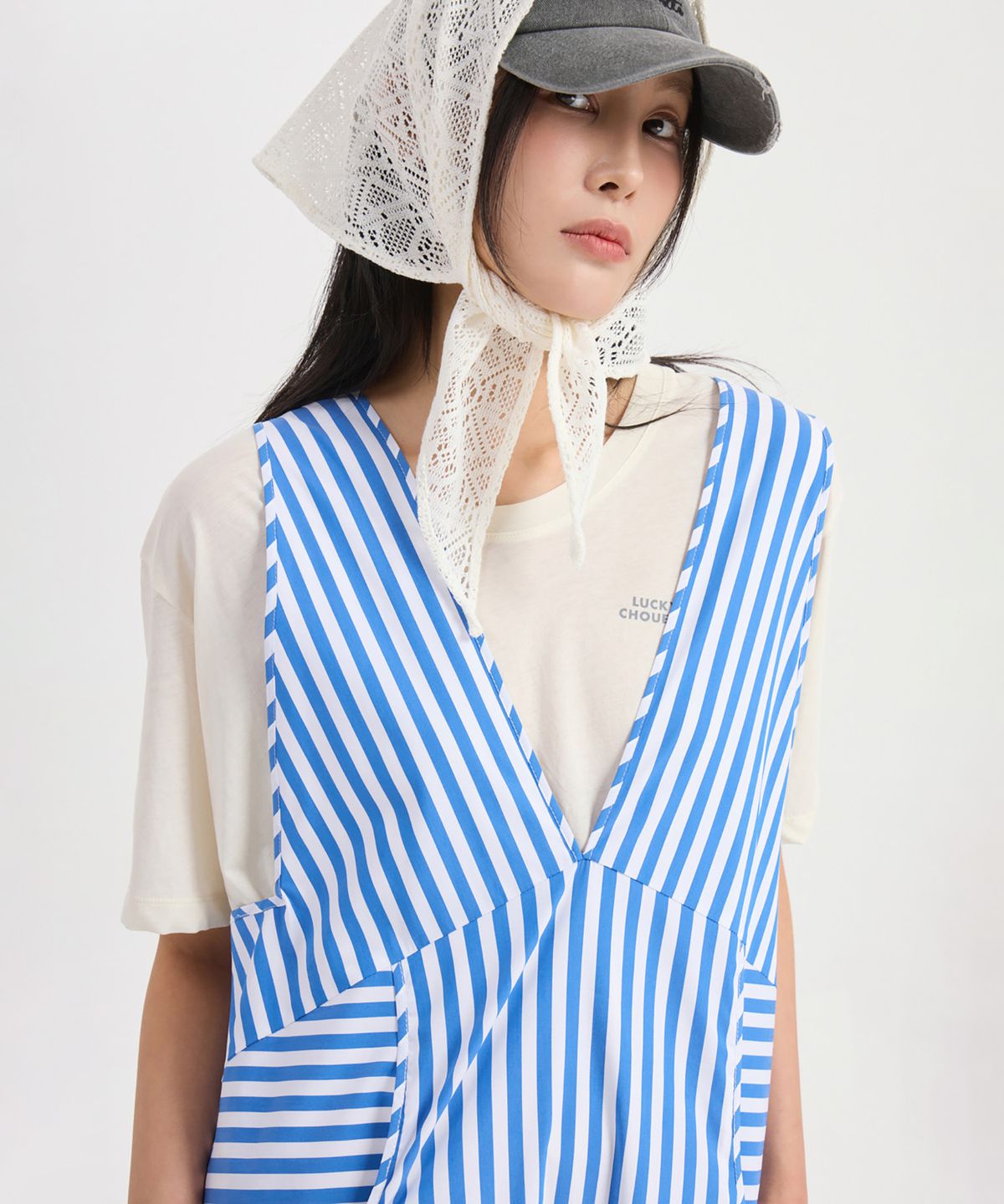 럭키슈에뜨(LUCKY CHOUETTE) Loose Fit Half Sleeve T-shirt (ivory) LFTAX25475IVX
