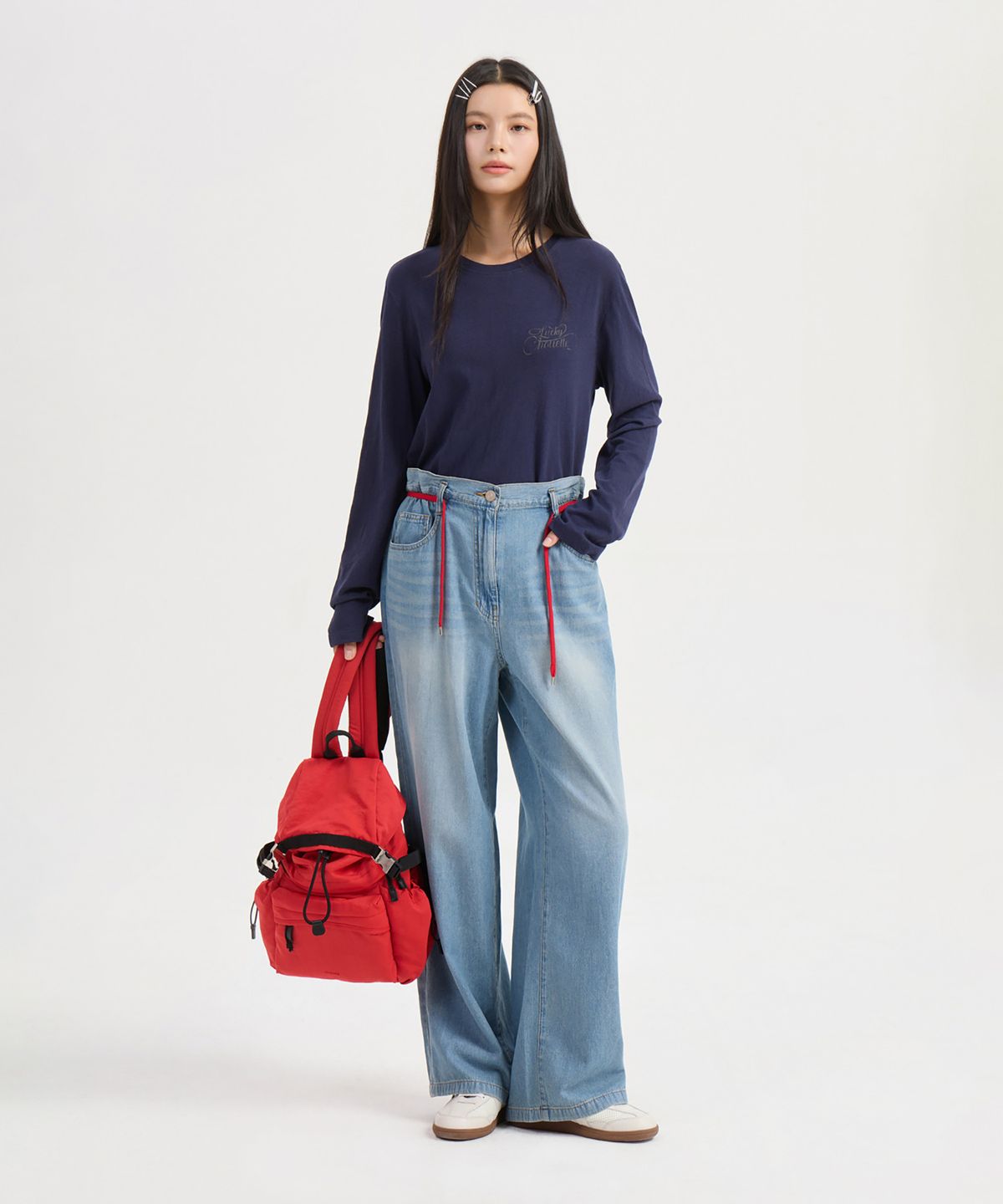 럭키슈에뜨(LUCKY CHOUETTE) String Point In Banding Denim Pants (blue) LFPDA25120BUX