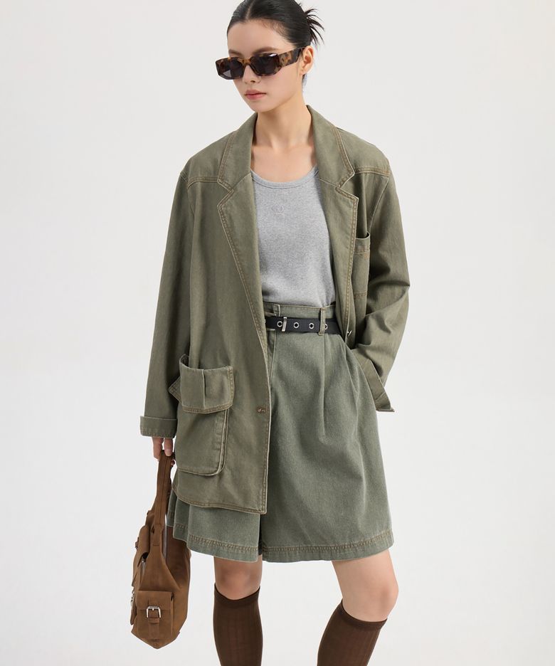 Washing Denim Back Banding Shorts (khaki) LFPDW25230KHX
