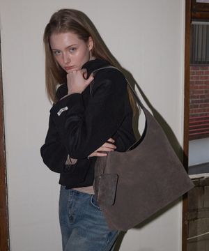 ANC SUEDE HOBO BAG & CARD WALLET SET_GREY