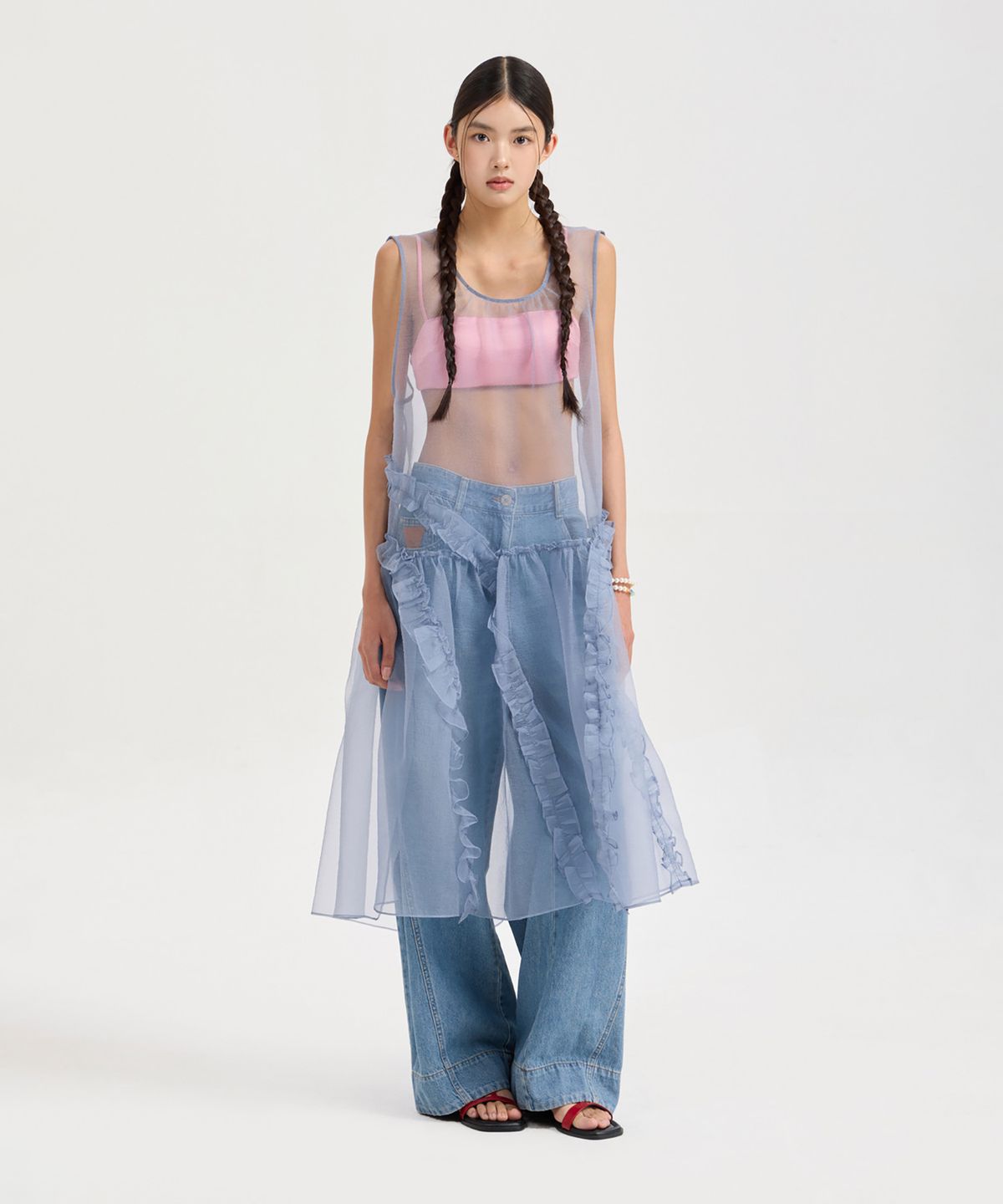 럭키슈에뜨(LUCKY CHOUETTE) Sleeveless Layering Frill Dress (grey) LFDAX25680GYX