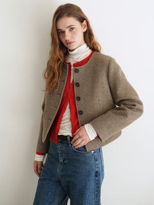 라운드넥 숏 코트 / 체크