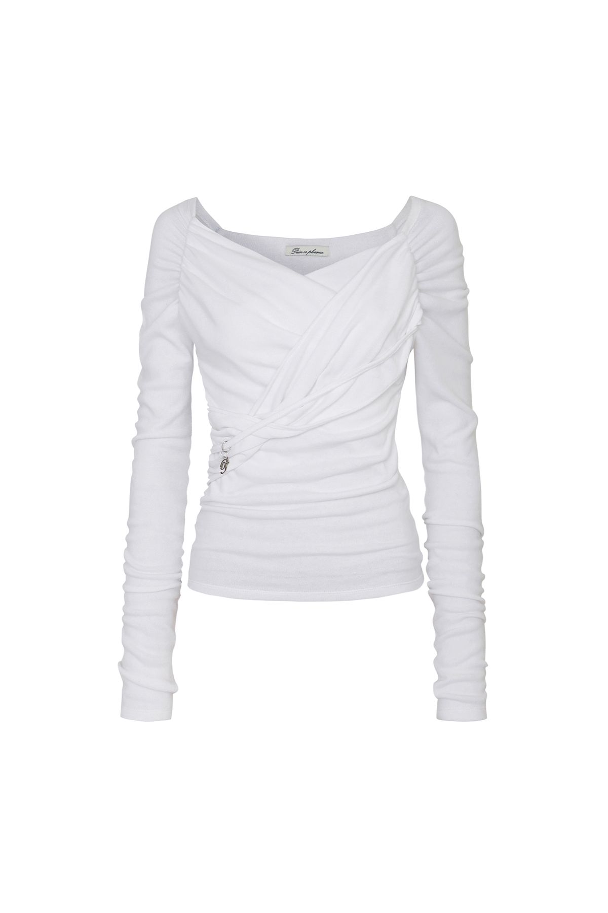 페인오어플레져(PAINORPLEASURE) SOFT DRAPED OFF SHOULDER TOP white