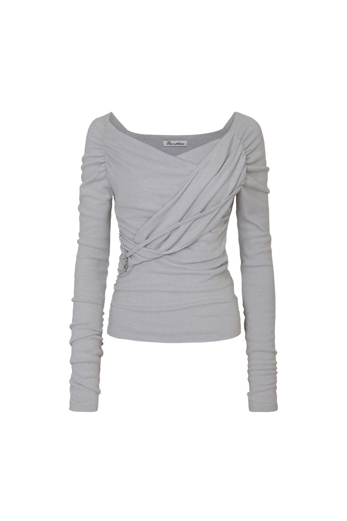 페인오어플레져(PAINORPLEASURE) SOFT DRAPED OFF SHOULDER TOP light grey