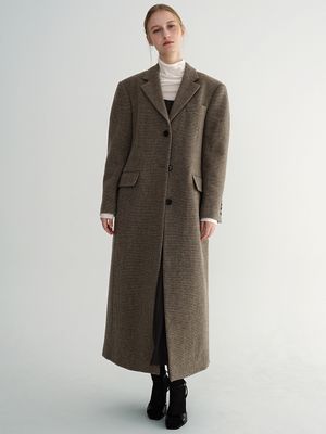 싱글 맥시 코트 / 브라운 체크