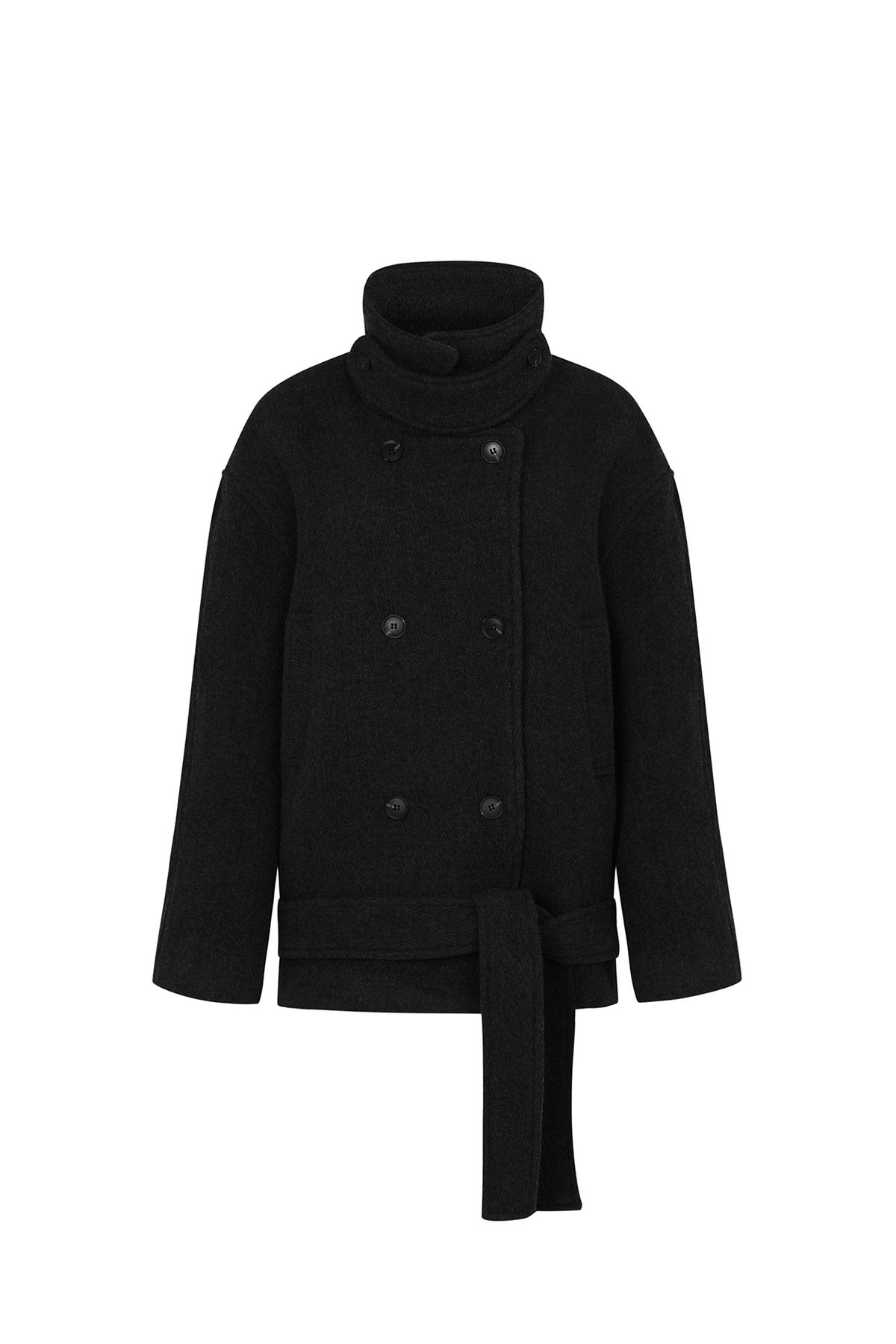 페인오어플레져(PAINORPLEASURE) AMBER BELTED DOUBLE COAT black