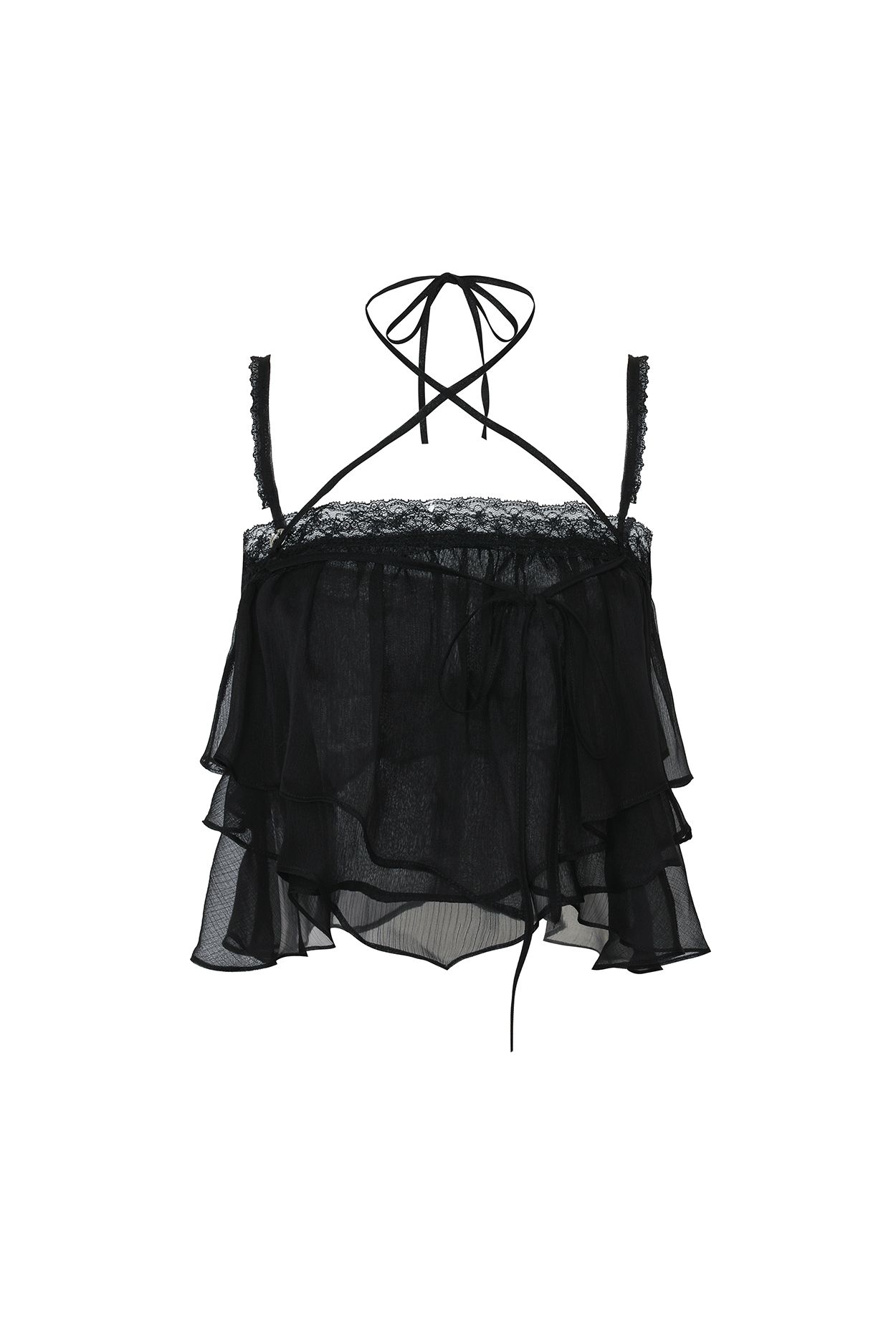 MUSINSA | PAINORPLEASURE MERMAID FRILL TOP black