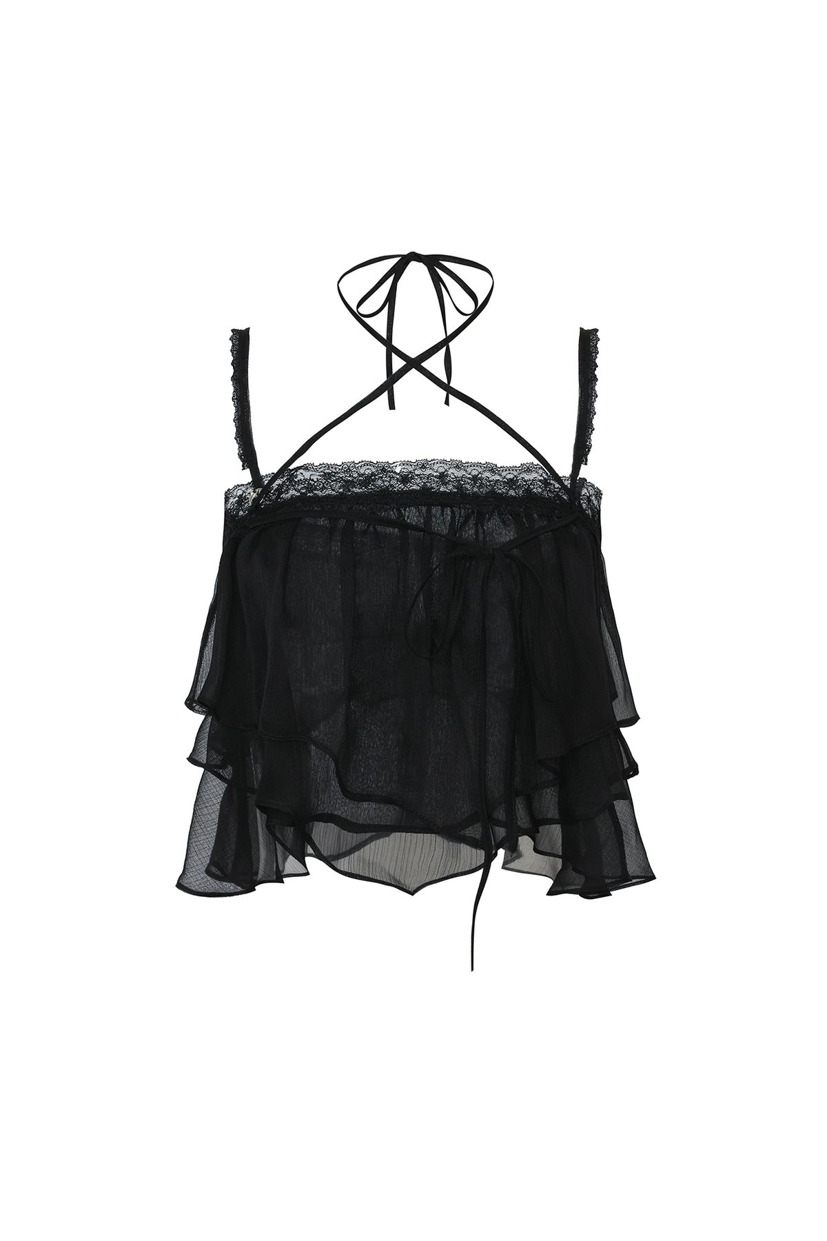 페인오어플레져(PAINORPLEASURE) MERMAID FRILL TOP black