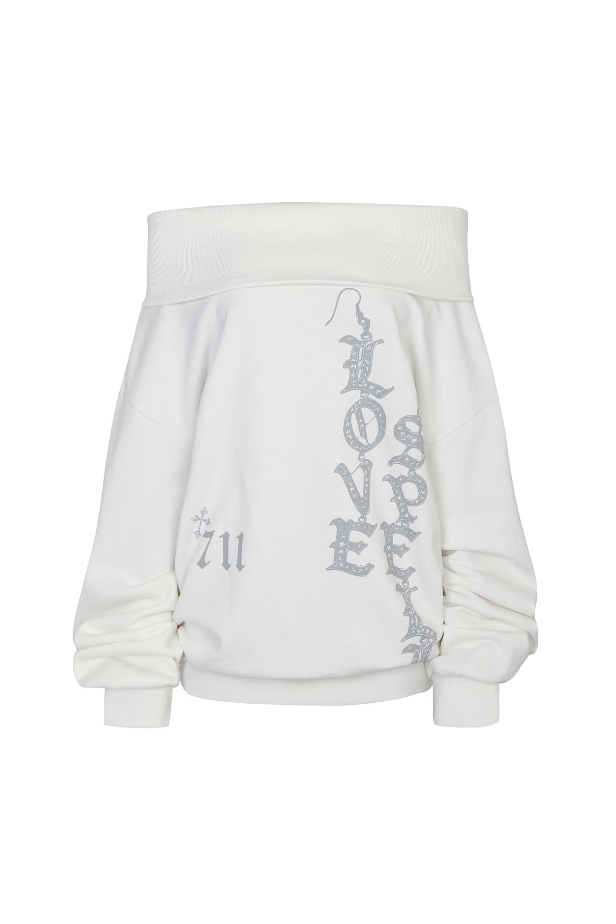 MUSINSA公式 | PAINORPLEASURE SPELL OFF-SHOULDER SWEATSHIRT white