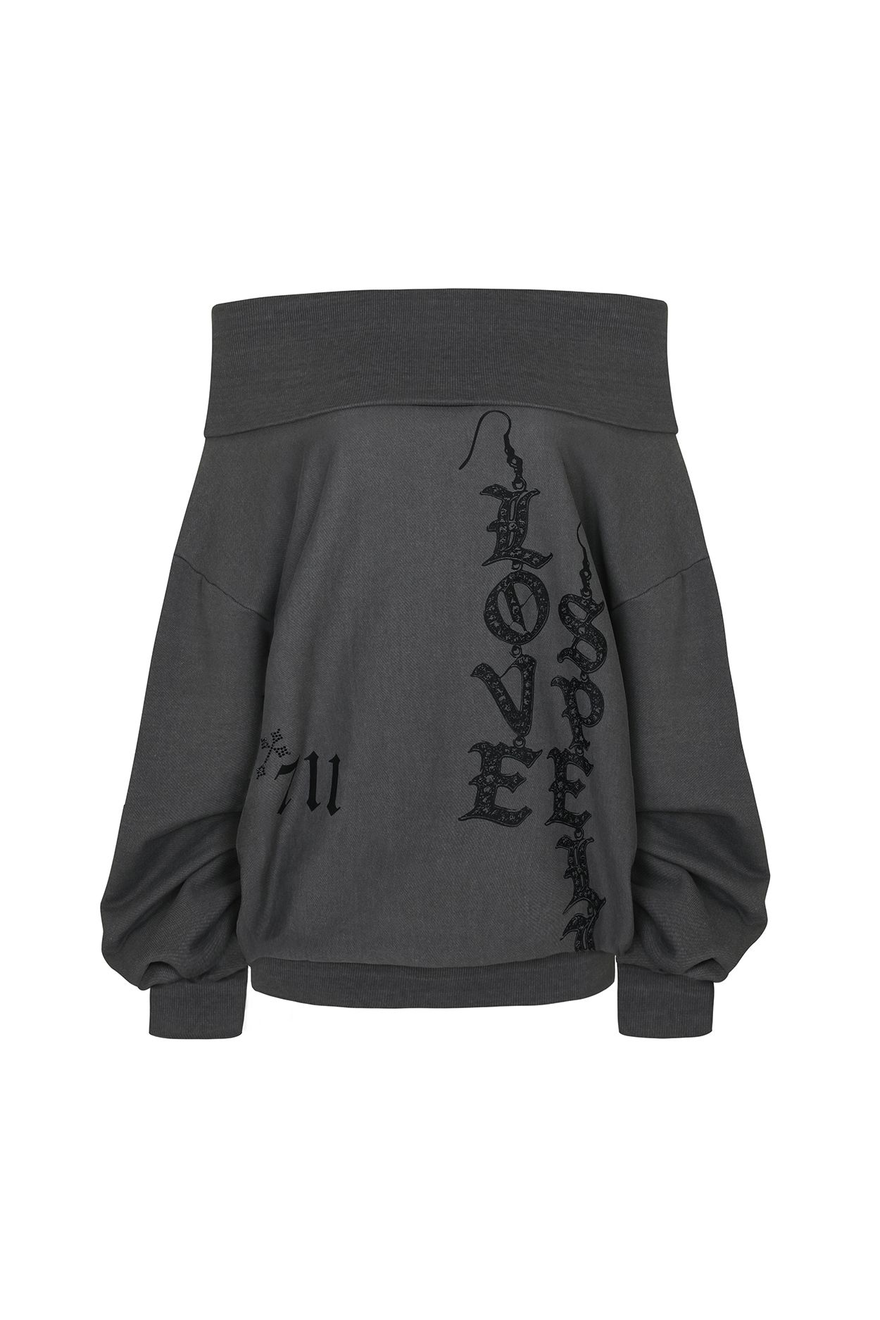 MUSINSA公式 | PAINORPLEASURE SPELL OFF-SHOULDER SWEATSHIRT charcoal