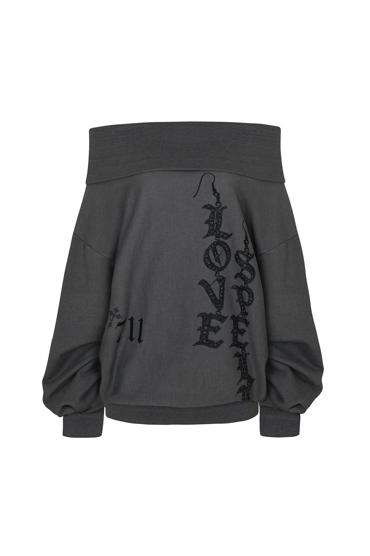 페인오어플레져(PAINORPLEASURE) SPELL OFF-SHOULDER SWEATSHIRT charcoal