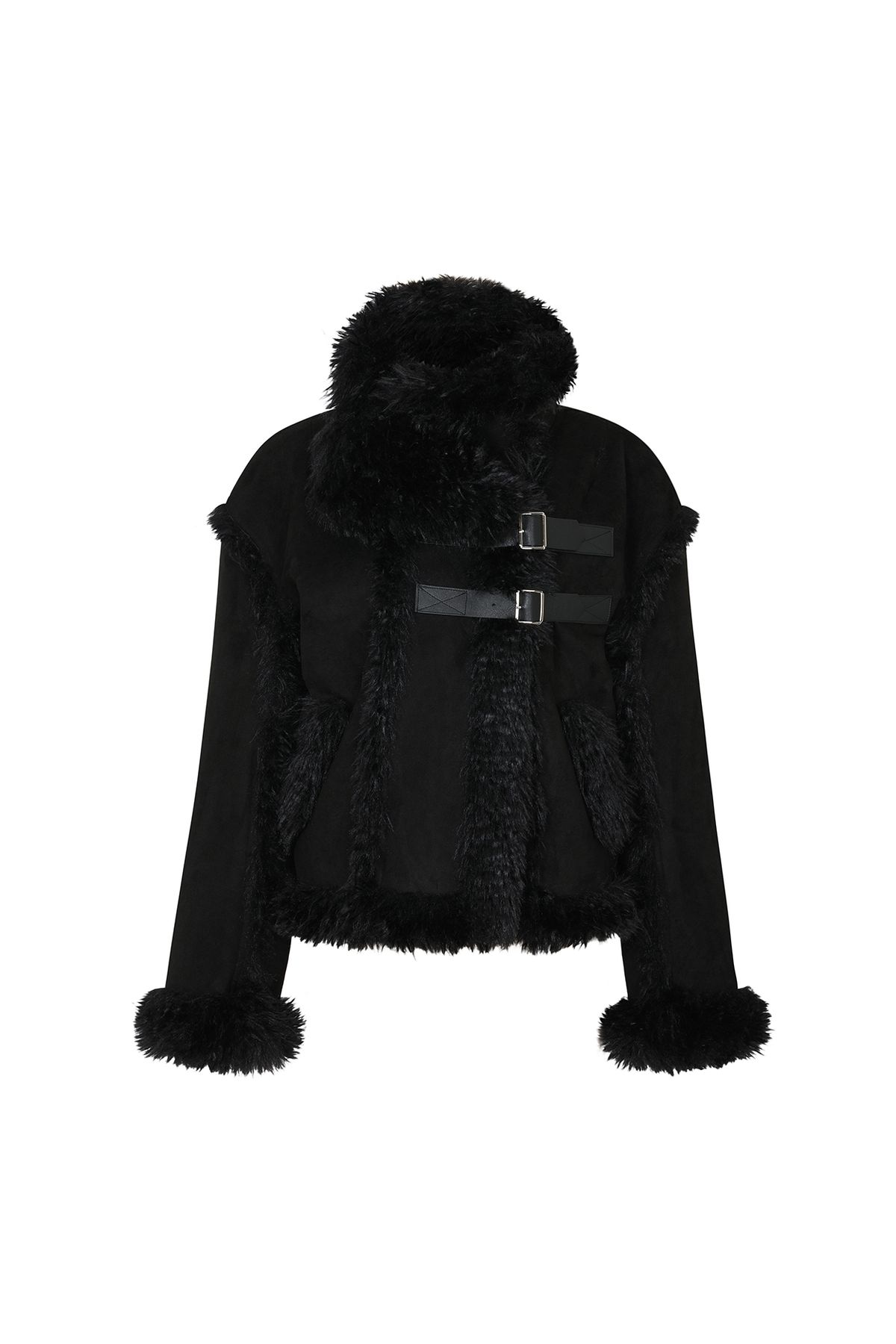 페인오어플레져(PAINORPLEASURE) LUNA BELTED SHEARLING JACKET black
