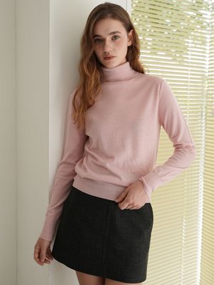[울 100%] 울 터틀넥 니트 / 핑크