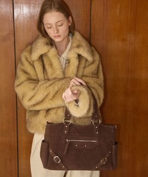 ANC STUD RING BAG_SUEDE BROWN