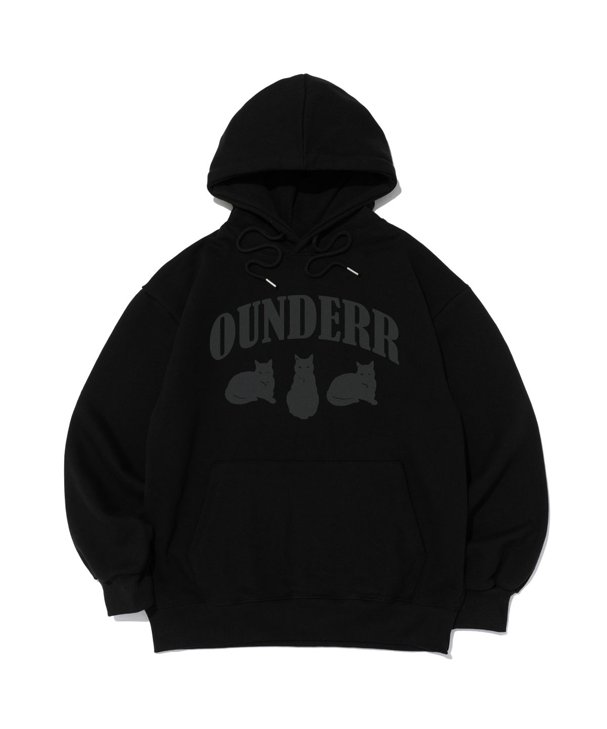 오언더알(OUNDERR) [기모선택] 어반 캣츠 오버핏 후드 티셔츠 (블랙)