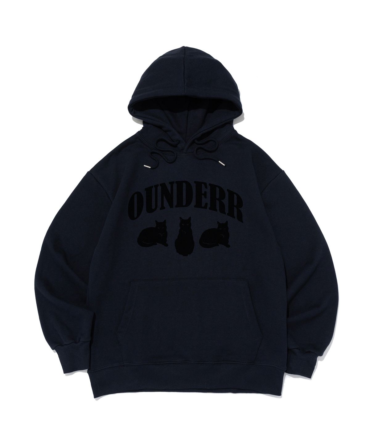 오언더알(OUNDERR) 어반 캣츠 오버핏 후드 티셔츠 (네이비)