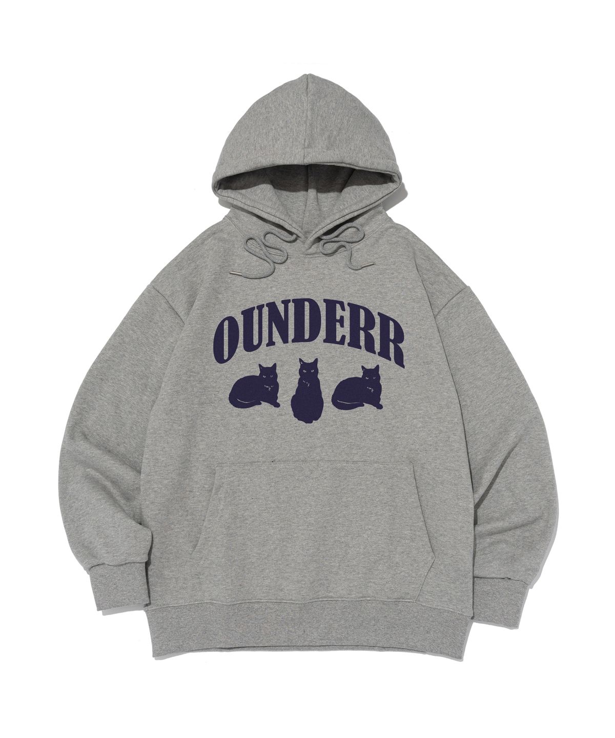 오언더알(OUNDERR) [기모선택] 어반 캣츠 오버핏 후드 티셔츠 (멜란지 그레이)