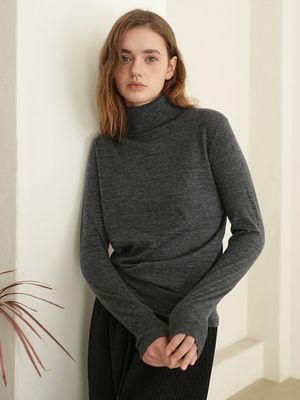 [울 100%] 울 터틀넥 니트 / 차콜