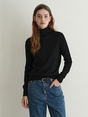 [울 100%] 울 터틀넥 니트 / 블랙