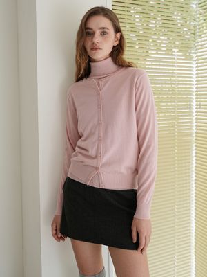 [울 100%] 라운드넥 울 가디건 / 핑크