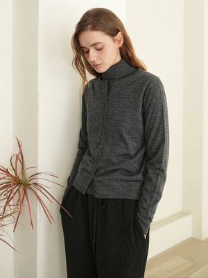 [울 100%] 라운드넥 울 가디건 / 차콜
