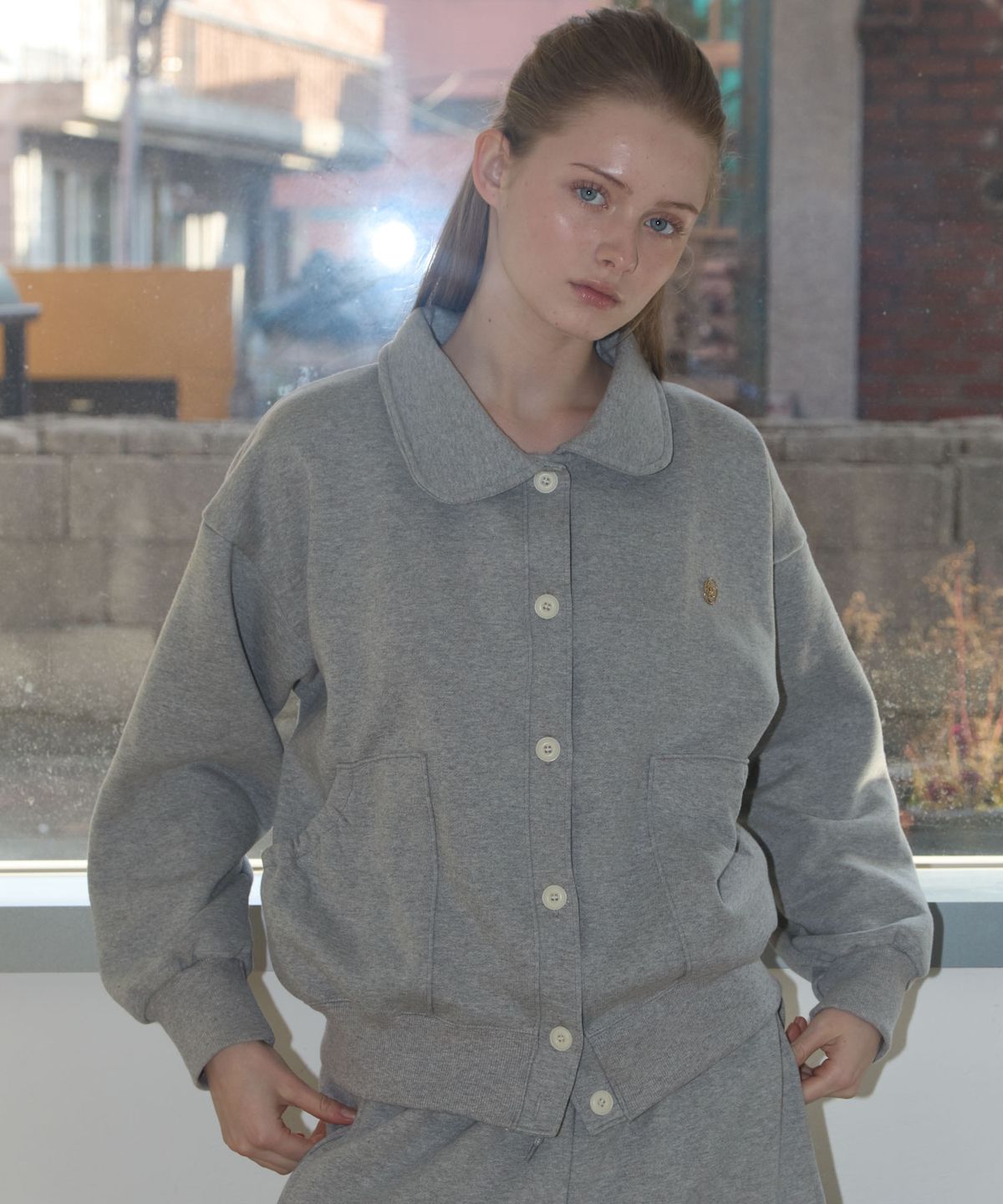 아노에틱(ANOETIC) ANC BUTTON COLLAR SWEAT CARDIGAN_GREY
