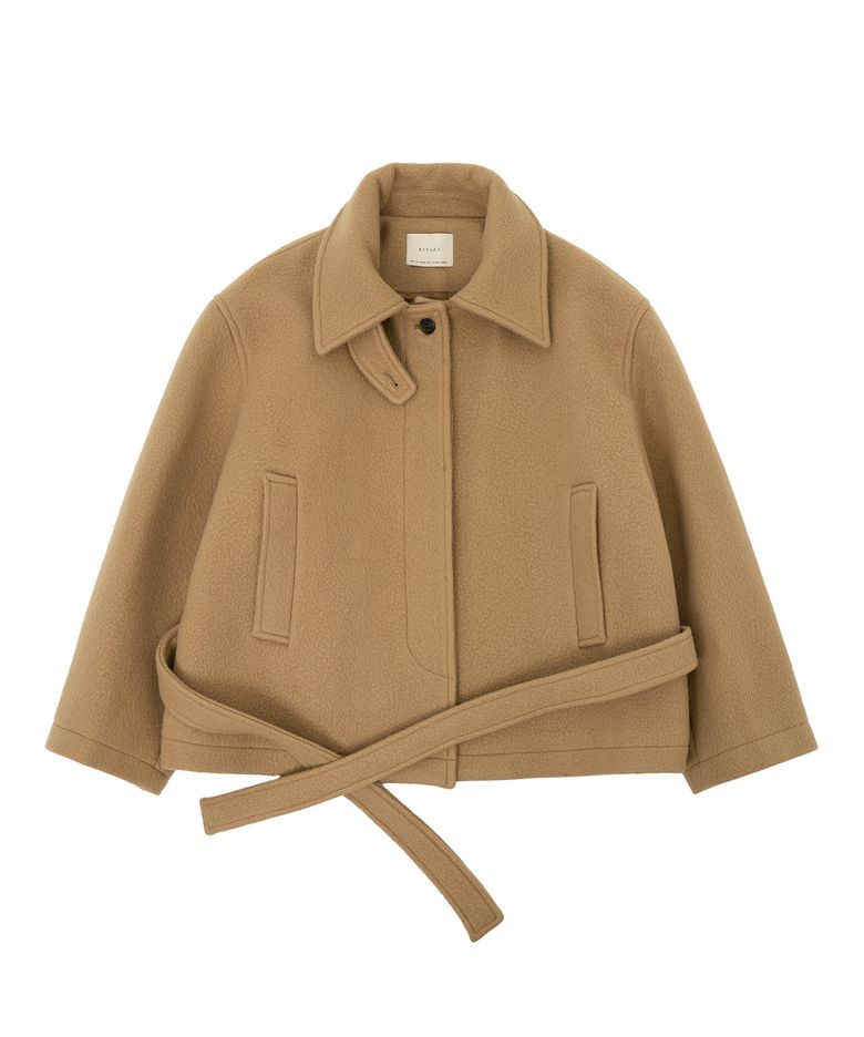 SIOT4167 헤어리 벨티드 하프 코트_Camel beige