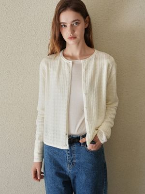 [울 100%] 레이스 울 가디건 / 아이보리