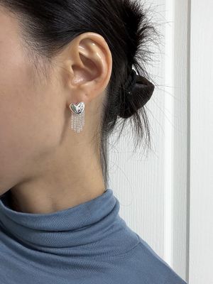 [925실버] 체인 드롭 하트 이어링